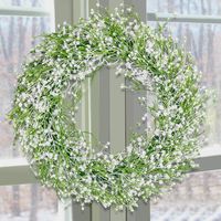 HEBE 16.5" Baby's Breath Flower Wreath for Front Door White Floral Wreath Welcome Farmhouse Door Wreath for Wedding, Wall, Window,Backdrop,Home Décor