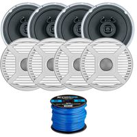 4 x Jensen Marine MS650 6.5" Waterpoof Coaxial Speakers - 4 x 6.5 Removable Marine Audio Grilles (White) - 50Ft. 16-Gauge Speaker Wire