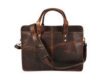 Buffalo Leather Briefcase Messenger Bag 17 Inch Laptop Satchel Shoulder Bags, Hickory Brown