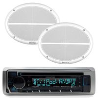 Kenwood Bluetooth USB CD iPod Radio, 2-Enrock 2-Way 6x9 White Marine Speaker Set