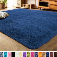 LOCHAS Luxury Velvet Shag Area Rug Modern Indoor Fluffy Rugs, Extra Soft and Comfy Carpet, Cute Color Furry Bedroom Carpets for Kids, Nursery, Girls, Baby, Living Room (3x5 Feet, Light Navy)