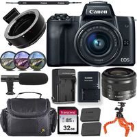 Canon EOS M50 Mirrorless Camera (Black) w/Canon 15-45mm f/3.5-6.3 is STM Lens + M-Adapter & Exclusive Video-Accessory Bundle
