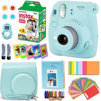 FujiFilm Instax Mini 9 Instant Camera ICE Blue + Fuji INSTAX Film (20 Sheets) + Custom Camera Case + Instax Album + 60 Colorful Stickers + 20 Emoji Stickers + Fun Frames + 4 Colored Filters + More