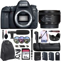 Canon EOS 6D Mark II DSLR Camera w/Canon EF 50mm f/1.8 STM Lens + Canon BG-E21 Battery Grip & Exclusive Accessory Bundle