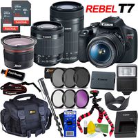 Canon DSLR Camera EOS Rebel T7 Bundle with 18-55mm is II Lens + 55-250mm is STM Zoom Lens, International Version + Fisheye Lens + 64GB Memory (2X 32GB) +Slave Flash + Deluxe Accessory Kit w/HeroFiber