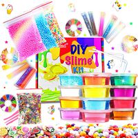 Crystal Slime Kit Slime Supplies for Girls Boys Clear Slime for Kids with Glitter Jar Foam Bead and Unicorn Toys for Slime Making kit Aged 6+