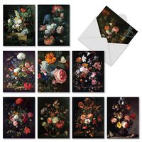 The Best Card Company - Box of 10 Blank Note Cards (4 x 5.12 Inch) - Artistic Classic Artwork, Bulk Assorted Cards - Baroque Blooms M10020BK