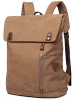 Scioltoo neutral canvas leather 15 inch computer laptop backpack large student bag girl retro bag outdoor travel bag brown A-Brown