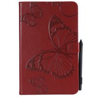 Shinyzone Tablet Leather Case for Samsung Galaxy Tab E 9.6 T560,Embossed Red Butterfly Pattern with Credit Card Slots and Pencil Holder,Auto Sleep and Wake Function Magnetic Flip Stand Cover