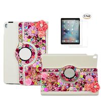 STENES iPad Mini 4 Case - STYLISH - 3D Handmade Bling Crystal Pretty Flowers Butterfly Rose Floral 360 Degree Rotating Stand Case With Smart Cover Auto Sleep/Wake Feature For iPad Mini 4 - Red