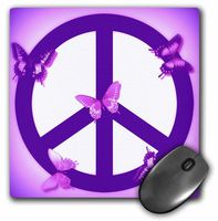 3dRose LLC 8 x 8 x 0.25 Inches Mouse Pad, Pink/Purple Peace Sign and Butterflies (mp_40233_1)