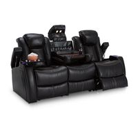 Seatcraft Omega Home Theater Seating Sofa Leather Gel Black Home Theater Seating Media Sofa Power Recline, Power Adjustable Headrest, USB ports, Fold-down Table with Wireless Charging