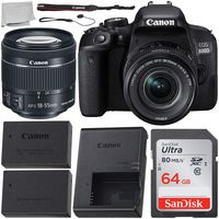 Canon EOS 800D (Rebel T7i) EF-S 18-55 mm f/4-5.6 is STM Lens Kit + Includes Free SanDisk Ultra 64GB SDXC Memory Card + Extended Life Replacement Battery + Lens Cap Keeper + Microfiber Cleaning Cloth