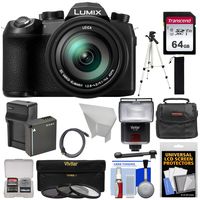 Panasonic Lumix DC-FZ1000 II 4K QFHD Wi-Fi Digital Camera with 64GB Card + Battery & Charger + Case + 3 UV/CPL/ND8 Filters + Tripod + Flash + Kit Tripod + Kit