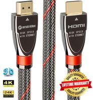FARSTRIDER HDMI Cable 2.0 Ultra High Speed 3 Feet (1 Meters), Supports Ethernet, 4k, 2160P, 3D, CL3, 24AWG, 24K Gold Connector, Zinc Metal Alloy Shielding Shell, Nylon Mesh Braid, Gun Black/Red