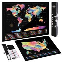 TOBEHIGHER Scratch Off World Map + Extra Scratch Off USA Map Poster 23.5" x 16.5", Tracking Your Adventures. Including Complete Accessories Set, Country Flags. Easy Off, Glossy Finish, for Traveler