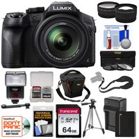 Panasonic Lumix DMC-FZ300 4K Wi-Fi Digital Camera with 64GB Card + Battery & Charger + Case + Tripod + Flash + Tele/Wide Lens Kit