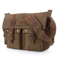 Kattee Unisex's Classic Military Canvas Shoulder Messenger Bag Leather Straps Fit 16" Laptop (Coffee)
