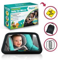 BabyLum Baby Backseat Car Mirror - View Infant in Rear Facing Carseat, Crash Safe, Crystal Clear Large Shatterproof Mirror, Include 1 Baby On Board Sign, Kick Mat, 2 Sun Shades