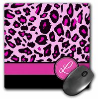 3D Rose"Personalized Initial L Monogrammed Hot Pink and Black Leopard Pattern Animal PrintPersonal Letter" Matte Finish Mouse Pad - 8 x 8" - mp_154413_1