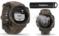 Garmin Instinct Tactical (Coyote Tan) Outdoor GPS Watch Power Bundle | with HD Screen Protector Film Pack & PlayBetter Portable Charger | US Military 810G, Reinforced Housing, Stealth Mode, TracBack