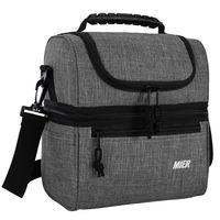 MIER 2 Compartment Lunch Bag for Men Women, Leakproof Insulated Cooler Bag for Work, School, Grey, Medium