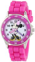 Minnie Mouse Kids' Analog Watch with Silver-Tone Casing, Pink Bezel, Pink Strap - Official Minnie Mouse Character on The Dial, Time-Teacher Watch, Safe for Children - Model: MN1157