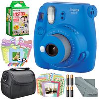 Fujifilm Instax mini 9 Instant Film Camera (Cobalt Blue) and Accessory Package w/Frames + Stickers + Films + Case + More