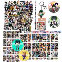 My Hero Academia Stickers Gift Set - 73 Pcs Anime Cartoon Laptop Stickers, 30 Postcards, 120 My Hero Academia Theme Sticker, 1 Keychain, 4 Button Pins, 1 Pen, 1 Cute Adhesive Tape for MHA Fans