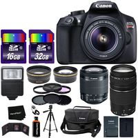 Canon EOS Rebel T6 DSLR Camera + EF-S 18-55mm Lens + 75-300mm III Zoom Lens + Bundled with Telephoto & Wide Lenses + Canon Case + Flash + ND & UV Filter Set + 48GB SD Memory + Tripod w/HeroFiber