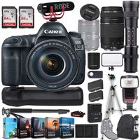 Canon EOS 5D Mark IV DSLR Camera w/ 3 Lenses (EF 24-105mm f/4L is II USM, EF 75-300mm f/4-5.6 III, 420-800mm Telephoto Lens w/ 2X Converter) + Photo/Video Editing S/W Kit and Deluxe Accessory Bundle