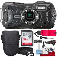 Ricoh WG-60 Waterproof Digital Camera, Black with 32GB, Floating Strap, Tripod Accessory Bundle