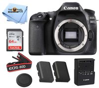 Canon EOS 80d Body Only Includes Free SanDisk Ultra 64GB SDHC Class 10 Card and LPE6 Replacement Battery (Lens Not Included) - International Model