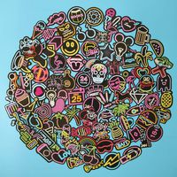 100PCS Pack Cool Colorful Neon Light Stickers Decals Laptop Cars Guitar Bumper Classic Vinyl Waterproof Graffiti
