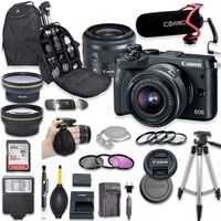 Canon EOS M6 Mirrorless Digital Camera with 15-45mm Lens Kit (Black) + Wide Angle Lens + 2X Telephoto Lens + Flash + SanDisk 32GB SD Memory Card + Video Creator Accessory Bundle