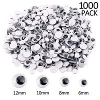 Upins 1000 Pcs Black Wiggle Googly Eyes with Self-Adhesive, 6mm 8mm 10 mm 12mm Mixed Packaging