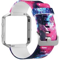 SKYLET for Fitbit Blaze Bands, Breathable Silicone Replacement Printed Band with Steel Frame for Fitbit Blaze Bracelet (No Tracker) (Black Universe+Silver Steel Frame, 6.7-9.1Inches/170-230mm)