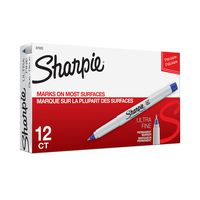 Sharpie 37003 Ultra-Fine Permanent Marker, Marks on Paper and Plastic, Resist Fading and Water, AP Certified, Blue Color, Pack of 12