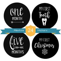 Baby Milestone Stickers by The Hamptons Baby - 24 Pack of Monthly Belly Milestones for Onesies, Months, Milestones, Firsts & Holidays - First Year (4" Round)