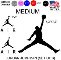 Set NBA Jordan 23 AIR Jumpman Logo Huge Flight Vinyl Decal Sticker - Car Window, Laptop, Wall, Mac (Medium, White)