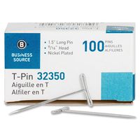 Business Source T-Pins, 1-1/2-Inch, Silver, 100/Box