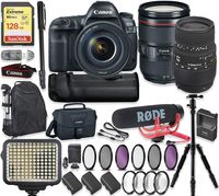 Canon EOS 5D Mark IV DSLR Camera with 24-105mm F/4L is II USM Lens & Sigma 70-300mm Lens + 128GB Sandisk Extreme Memory + Video LED Light + Rode Microphone + 60" Portable Tripod + Professional Kit