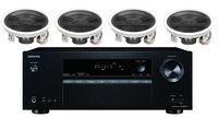 Onkyo 5.2 Channel Full 4K Bluetooth AV Home Theater Receiver + Yamaha 3-Way in-Wall/Ceiling Surround Sound Home Theater Speaker Package (Set of 4)
