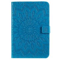 Cfrau for iPad mini 5/4/3/2/1 Kickstand Wallet Case with Black Stylus,Cute Sunflower Mandala Embossed Smart Magnetic Flip PU Leather Card Slots Shockproof Soft Rubber Tablet Case,Blue