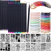 68 Pieces Journal Stencil Washi Tape and Journal Planner Pen Starter Full Set for Scrapbook Journal Notebook Diary DIY Plastic Drawing Template (Style B)
