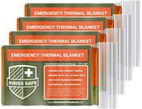 Swiss Safe Emergency Mylar Thermal Blankets (4-Pack) + Bonus Signature Gold Foil Space Blanket: Designed for NASA, Outdoors, Hiking, Survival, Marathons or First Aid