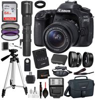 Canon EOS 80D DSLR Camera with 18-55mm Lens and 500mm Preset f/8 Telephoto Lens with T-Mount Adapter, and 18PC Professional Bundle Deal: Includes - SanDisk 64gb SD Card + Canon Shoulder Bag + More