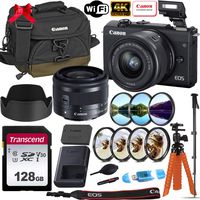 Canon EOS M200 Mirrorless Digital Camera 4K with 15-45mm f/3.5-6.3 is STM Lens (Black) + Accessory Photo Bundle: 128GB Memory, Canon Gadget Bag 100EG, Spider Tripod, Monopod & More