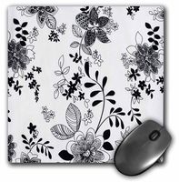 3dRose LLC 8 x 8 x 0.25 Inches Mouse Pad, Black and White Floral (mp_11074_1)