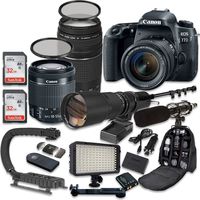 Canon EOS 77D DSLR Camera Bundle with Canon EF-S 18-55mm f/4-5.6 IS STM Lens + Canon EF 75-300mm f/4-5.6 III Lens + 500mm f/8 Preset Lens + Accessory Kit